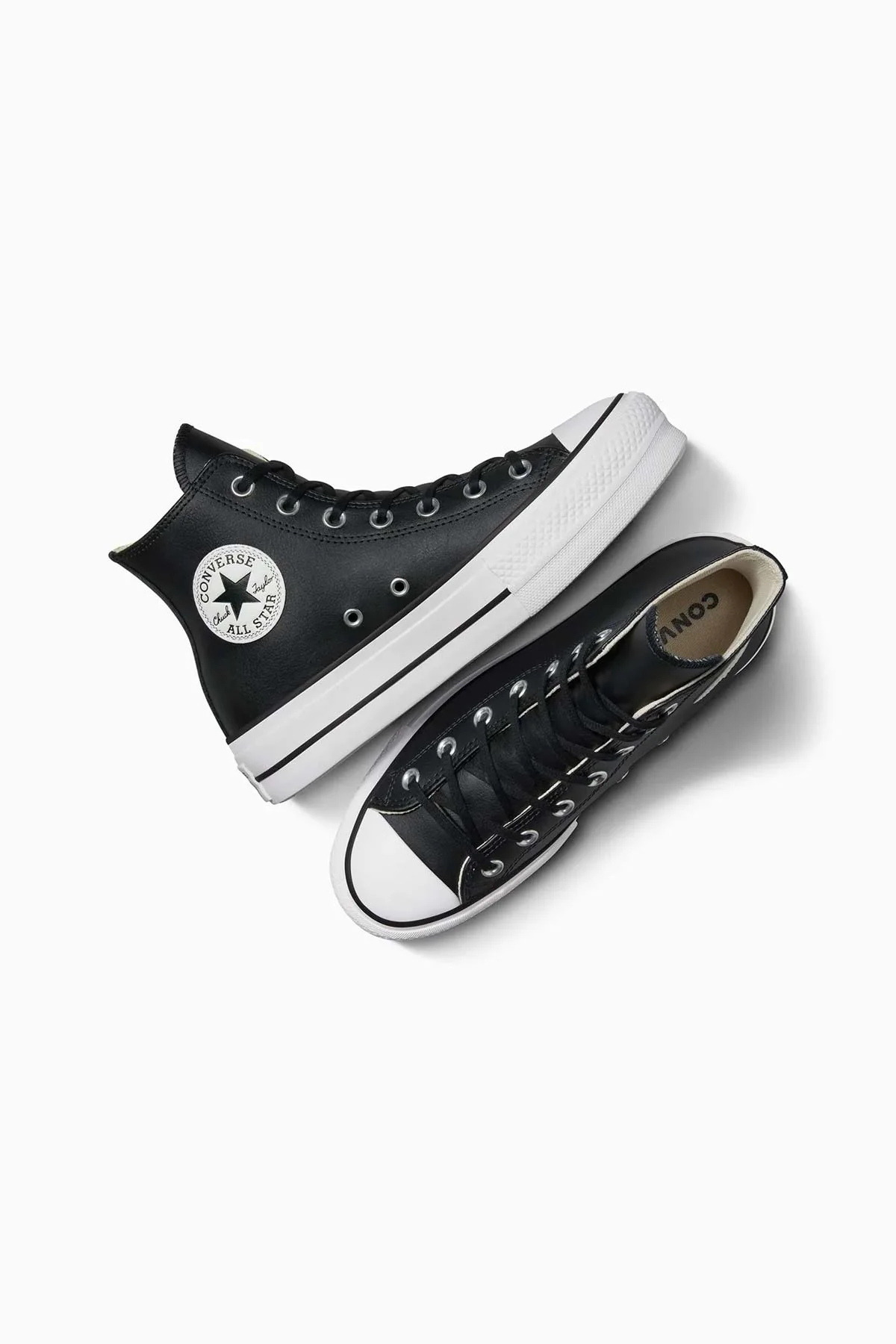 Converse All Star נעלי סניקרס אולסטאר פלטפורמה עור גבוהות בצבע שחור לנשים - Image 7