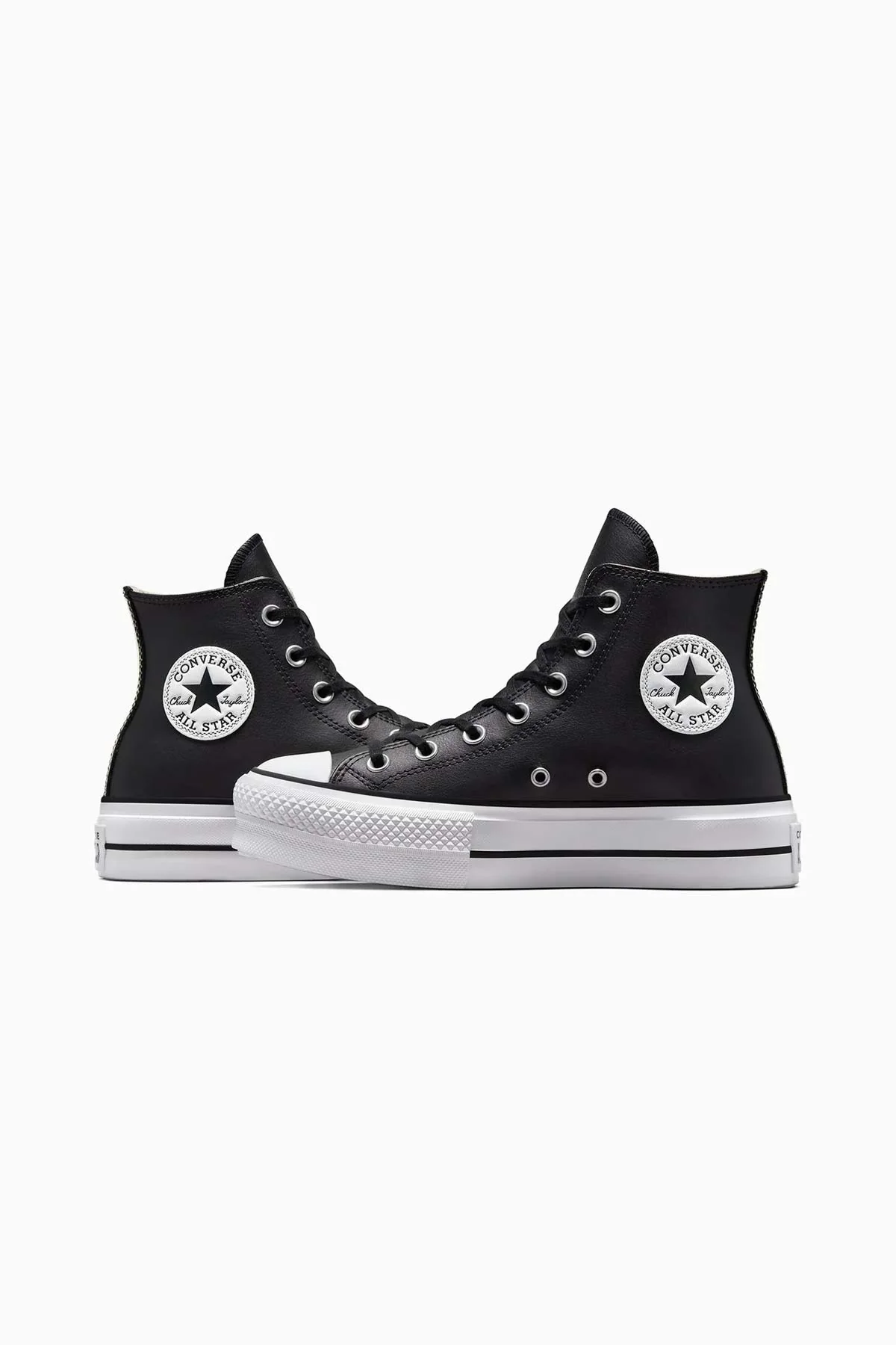 Converse All Star נעלי סניקרס אולסטאר פלטפורמה עור גבוהות בצבע שחור לנשים - Image 9